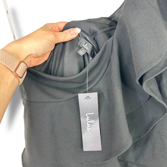 Lulus NWT Grand Beauty Black Ruffled One-Shoulder Mermaid Maxi Dress Large - Picture 10 of 11